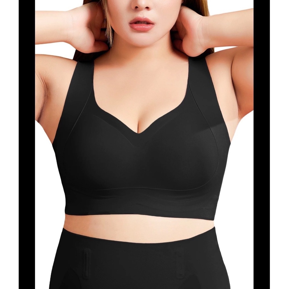 Poseshe Women Black Seamless Wireless‎ V-Neck Full Coverage Bralette Size XXXL